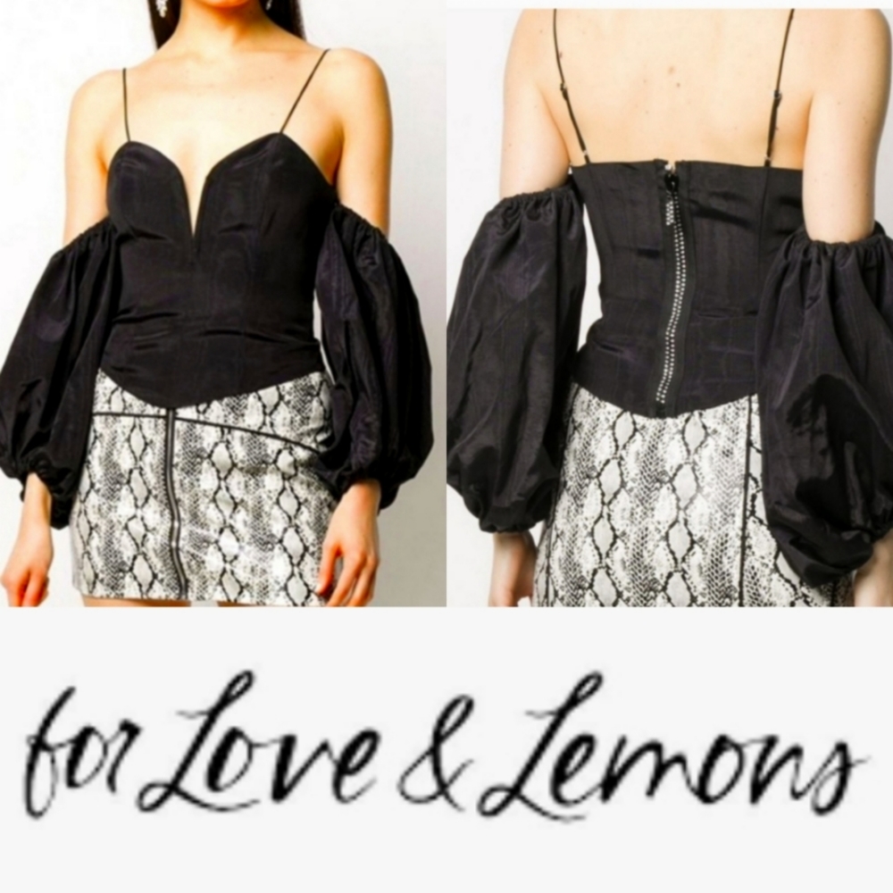 For Love and Lemons Celeste Moire Blouse Crop Top Bustier Rhinestones NWT